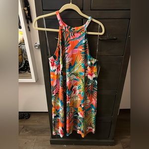Tropical orange red dress sleeveless - medium - brand new
